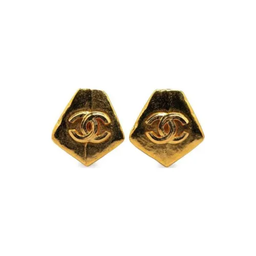 CHANEL 1998 Plated Cc Pentagon Clip On Costume Earrings