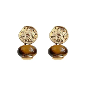 NATURALLYJOJO Faux Tiger's Eye Stone Earrings Women's Gold