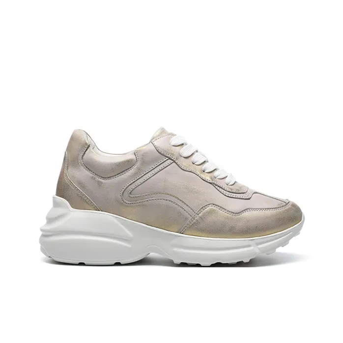 He Jinchang Anti Slip Wear Resistant Low Top Chunky Sneakers Women's Gold-1