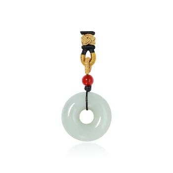 ZENGCAI National Style Jade Pendant Hanging Pendant Woven Rope Necklace Pale Greenish White Jade Unisex