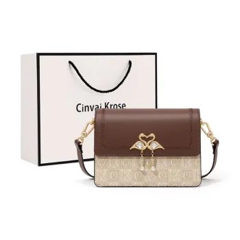CinvaiKrose PVC With Synthetic Leather Small Square Bag Shoulder Bag Small Size Women's Coffee