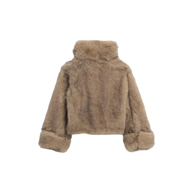 ZARA Velvet-feel Coat Women's Light Beige-1
