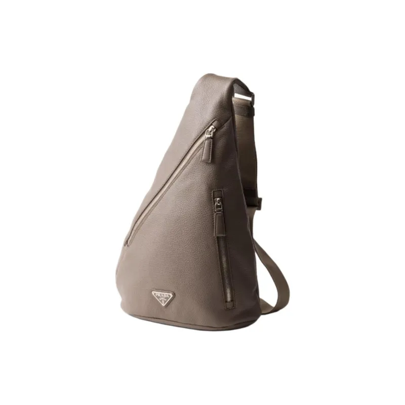 PRADA Cross Leather Shoulder Bag Men's Bamboo Gray-1