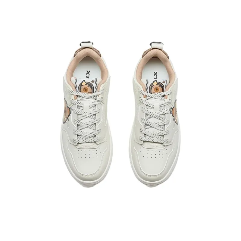 XTEP Innovation Anti Slip Wear Resistant Low Top Skateboard Shoes Women's White Beige-3