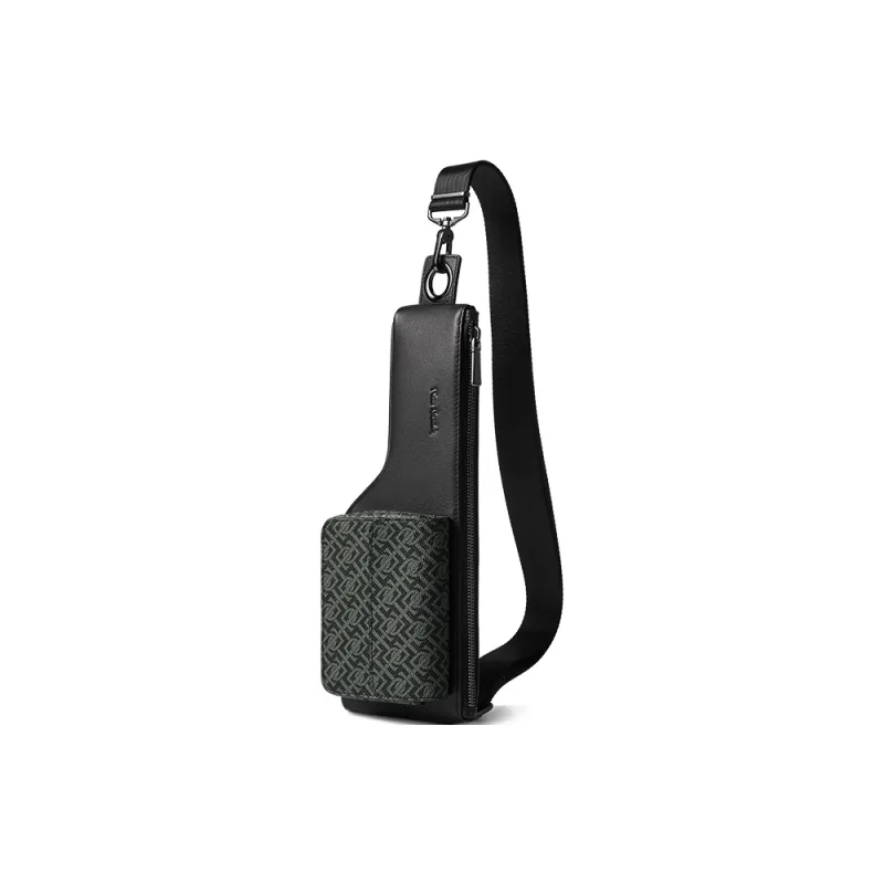 PIERRE CARDIN Cow Leather Sling Bag Trumpets Men's Black & Gray-2