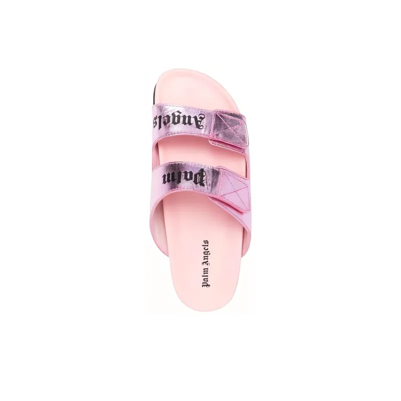 PALM ANGELS Logo print Leather Flat Sandals Women's-4