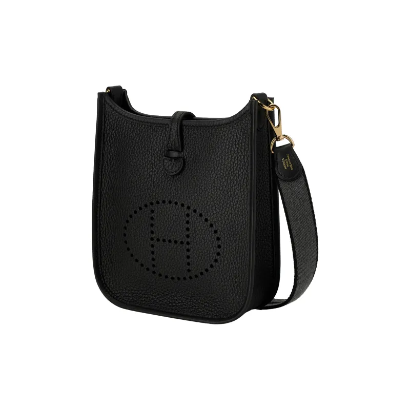 HERMES Evelyne Clemence Bullock Leather Crossbody Bag Shoulder Bag Unisex Black-2