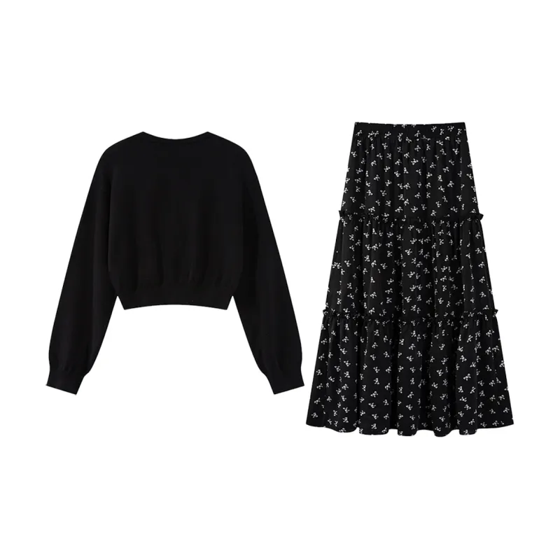 XUANSHU Skirt Set Women's Black-1