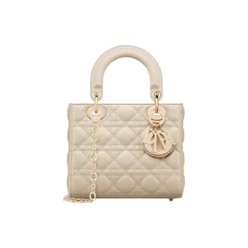 DIOR Lady Dior Sheepskin Shoulder Bag Crossbody Bag Handbags Small Size Women's Ash Ivory