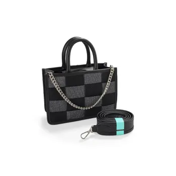 CHRISBELLA PU Tote One Shoulder Handbag Small Size Women's Black/Blue