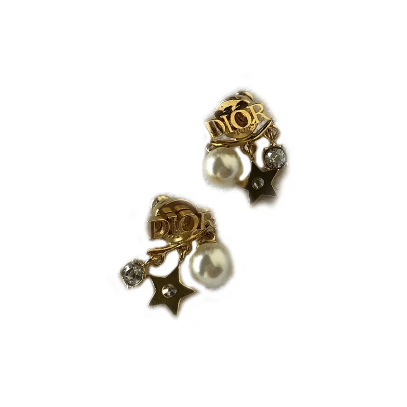 DIOR 2000-2024 Plated Faux Pearl DIORevolution Push Back Earrings Costume Earrings-1