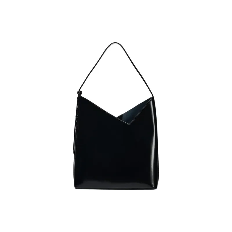 ZARA Polyurethane Bucket Bag, Handbag, Shoulder Bag Large Size Women's Black-0