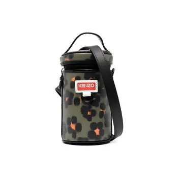KENZO HANA LEOPARD Polyurethane Cylinder Bag, Handbag, Shoulder Bag, Crossbody Bag Mini Unisex Green