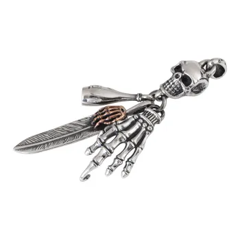 JINLUWANG Trendy Hip Hop Skull Feather Bone Bowling Pin Pendants Men's