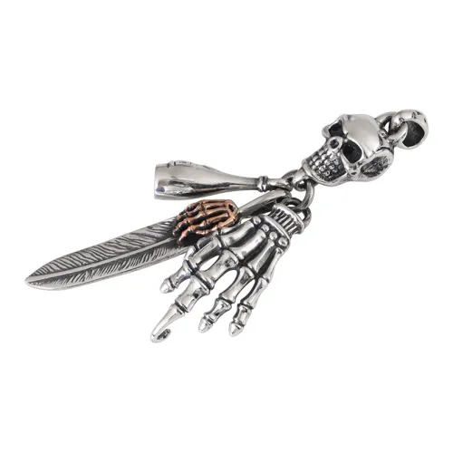 JINLUWANG Trendy Hip Hop Skull Feather Bone Bowling Pin Pendants Men's