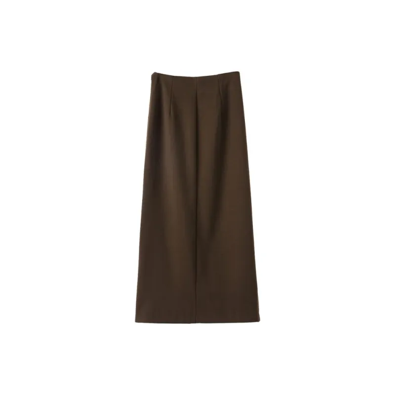 Late White Casual Long Skirts Women's Dark Brown-3