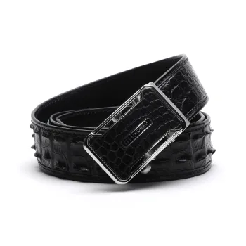 ELLE HOMME Cow Leather, Steel Buckle Leather Belts Men's Black Width  3.7cm Gift Box Set
