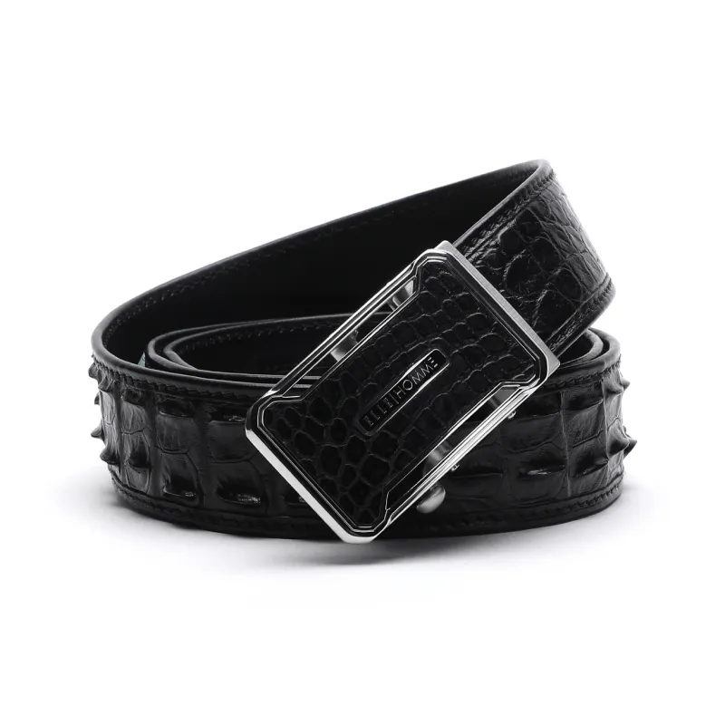 ELLE HOMME Cow Leather, Steel Buckle Leather Belts Men's Black Width  3.7cm Gift Box Set-0