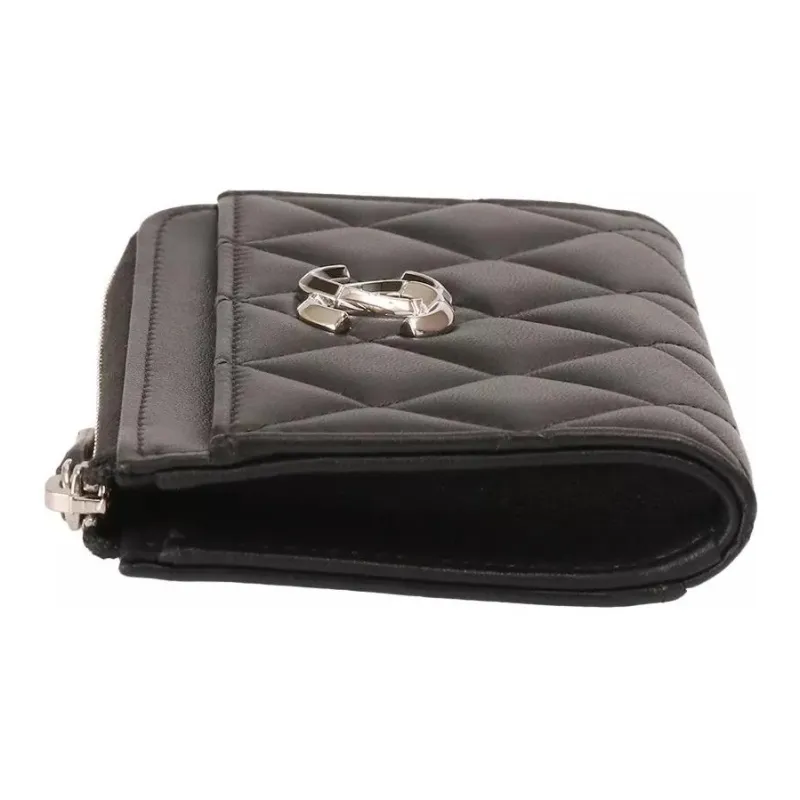 CHANEL Lambskin Card Holder Women's Black-4