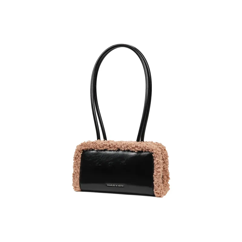 CHARLES&KEITH PU Laminated Textile Shoulder Bag Small Size Women's Chalk Pink/White/Camel-7