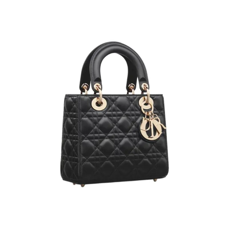 DIOR Lady Dior Sheepskin Shoulder Bag Crossbody Bag Handbag Small Size Women's Black-3