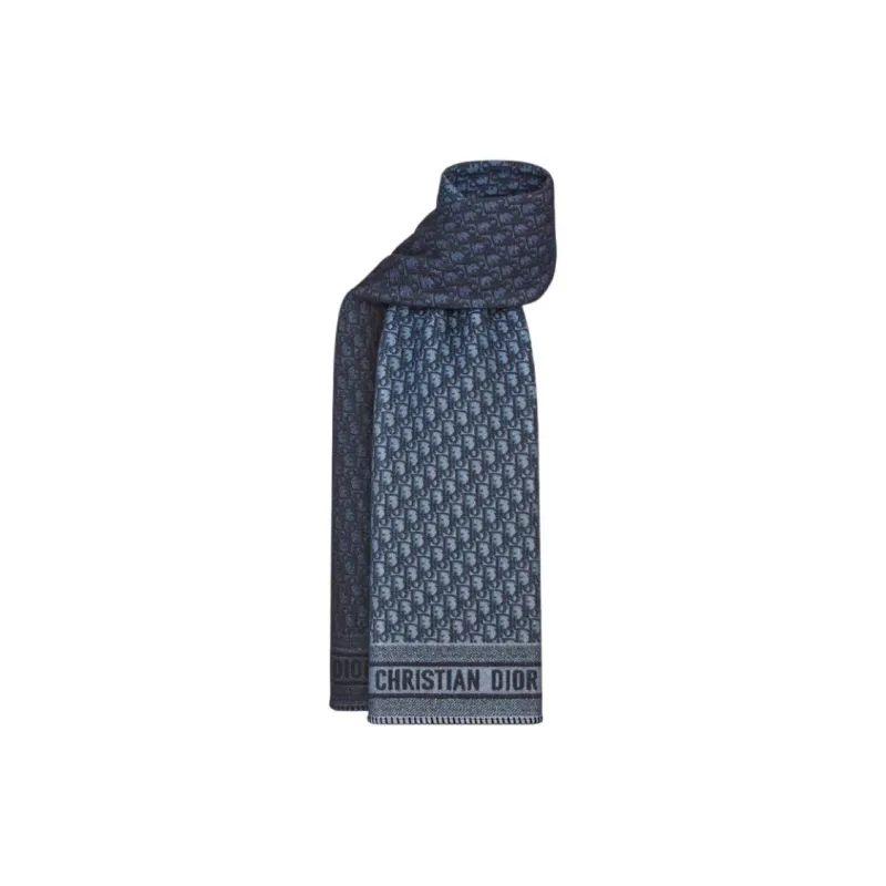 DIOR Sheep Wool Knit Scarves Women's Marine Blue-1