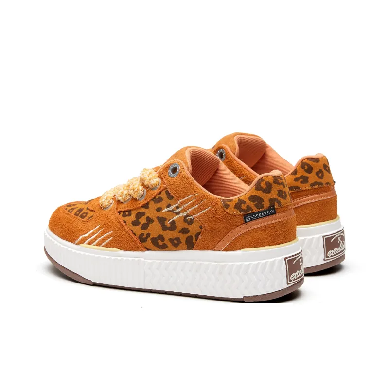 EXCELSIOR Low Top Skateboard Shoes Women's Orange Panther Golden Palm Brown-3