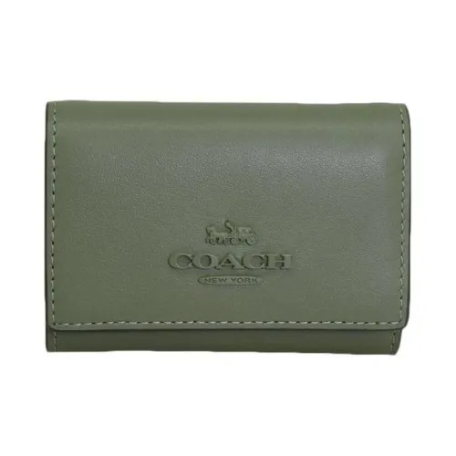 COACH Compact Leather Wallet Mini Women's Green