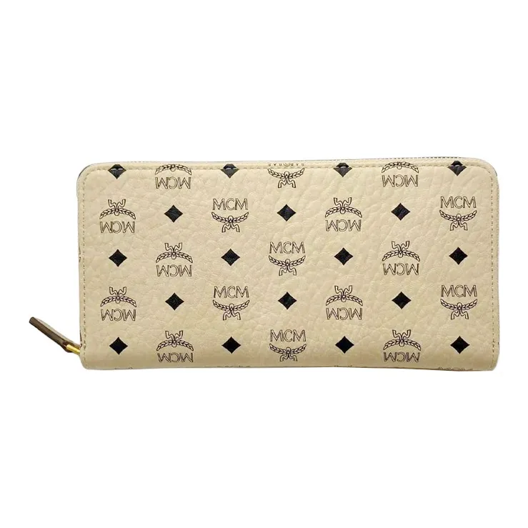 MCM Visetos Canvas With Nappa Leather Wallet Tubas Men's Beige & Black-2