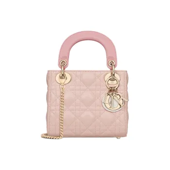 DIOR Lady Dior Sheepskin Shoulder Bag Crossbody Bag Handbag Mini Women's Milk White With Blush Pink And Peach Pink