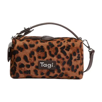 Tagi. Cow Leather One Shoulder Handbag Regular Unisex Imagining Leopard Print