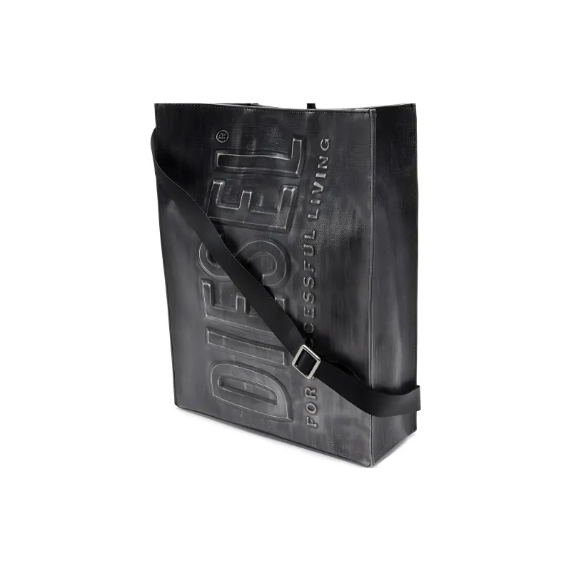 DIESEL Thermoplastic Polyurethane Tote Bag, Shopping Bag, Shoulder Bag, Crossbody Bag, Handbag Tubas Men's Black-1