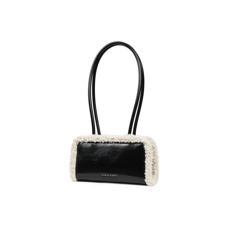 CHARLES&KEITH PU Laminated Textile Shoulder Bag Small Size Women's Chalk Pink/White/Camel-1