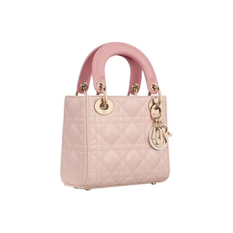 DIOR Lady Dior Sheepskin Shoulder Bag Crossbody Bag Handbag Mini Women's Milk White With Blush Pink And Peach Pink-1
