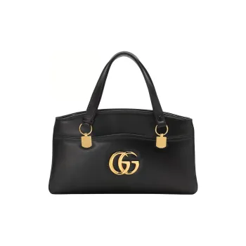 GUCCI Arli Leather Tote Bag, Shopping Bag, Shoulder Bag, Handbag Large Size Unisex Black