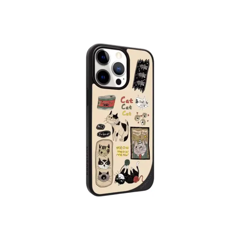 LANWK Glass Material Happy Cat Impact Resistant Magnetic Phone Case Compatible With Apple IPhone 14/15/16/Pro/Pro Max-0