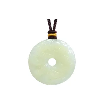 MARY WINDSOR Hetian Jade Dragon And Phoenix Round Plaque Pale Greenish White Jade Unisex