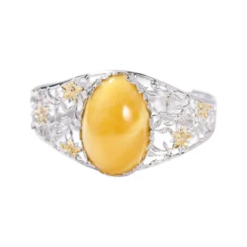S&A S925 Silver Amber Beeswax Bangles Women's