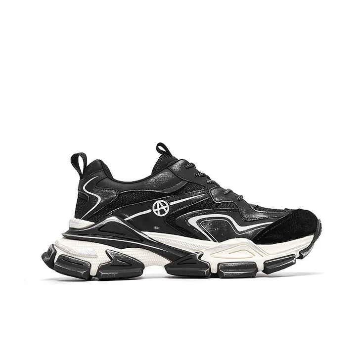 Acupuncture Cushioned Slip Resistant Abrasion Resistant Low Top Chunky Sneakers Unisex Black-3