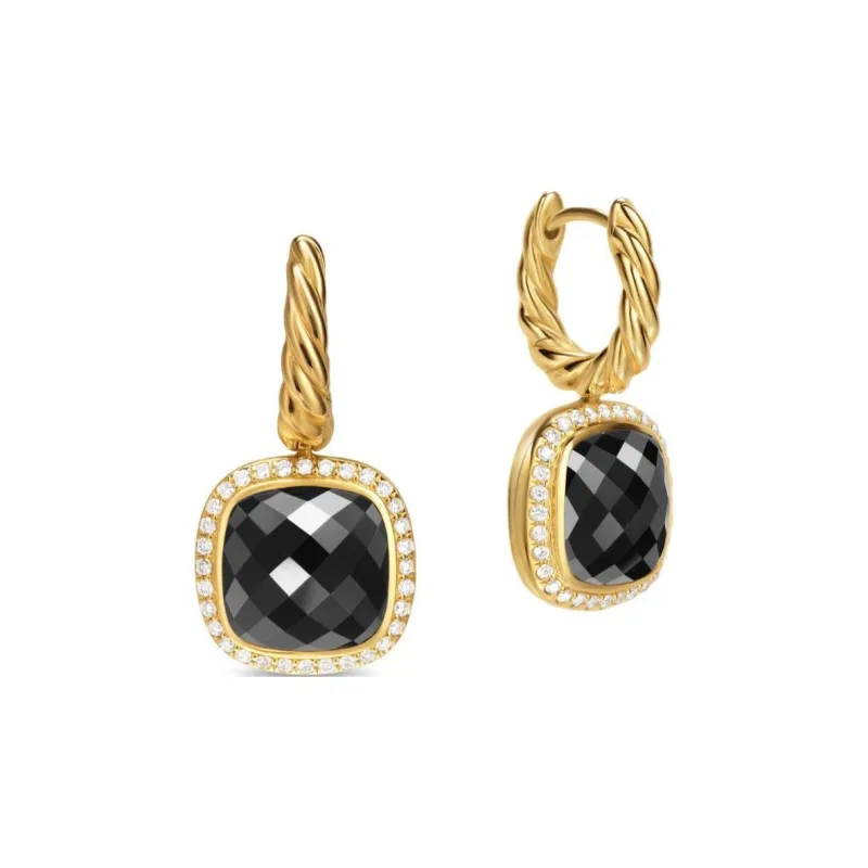David Yurman 18kt Yellow Gold Albion Onyx And Diamond Earrings 26.3mm-1