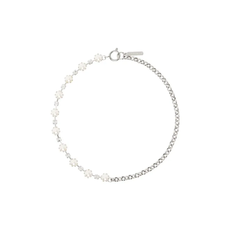 JUSTINE CLENQUET Brass Crystal Artificial Pearl Necklaces Women's Silver-1