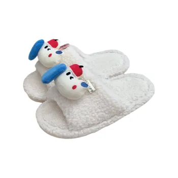 Thin Strips Cotton Home Slippers Women's, White