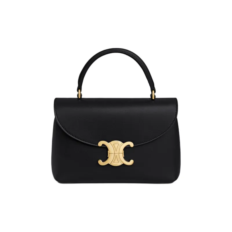 CELINE Cow Leather Shoulder Bag, Crossbody Bag, Handbag Women's Black-0