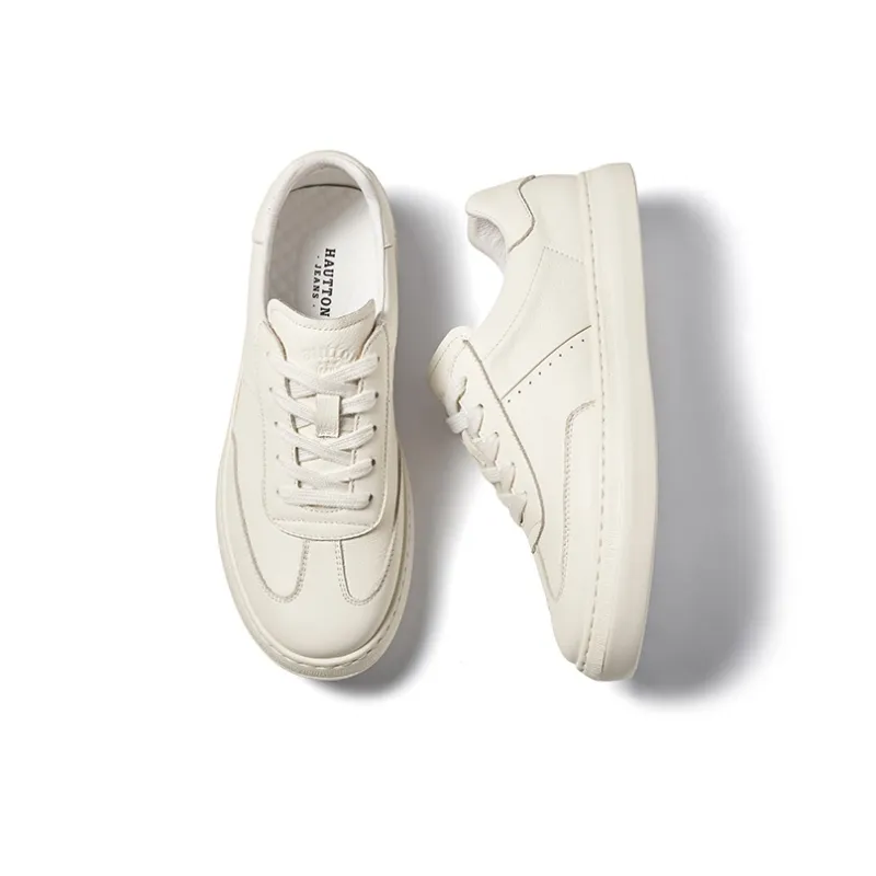 Hautton Jeans Lightweight Low Top Skateboard Shoes Men's White-4