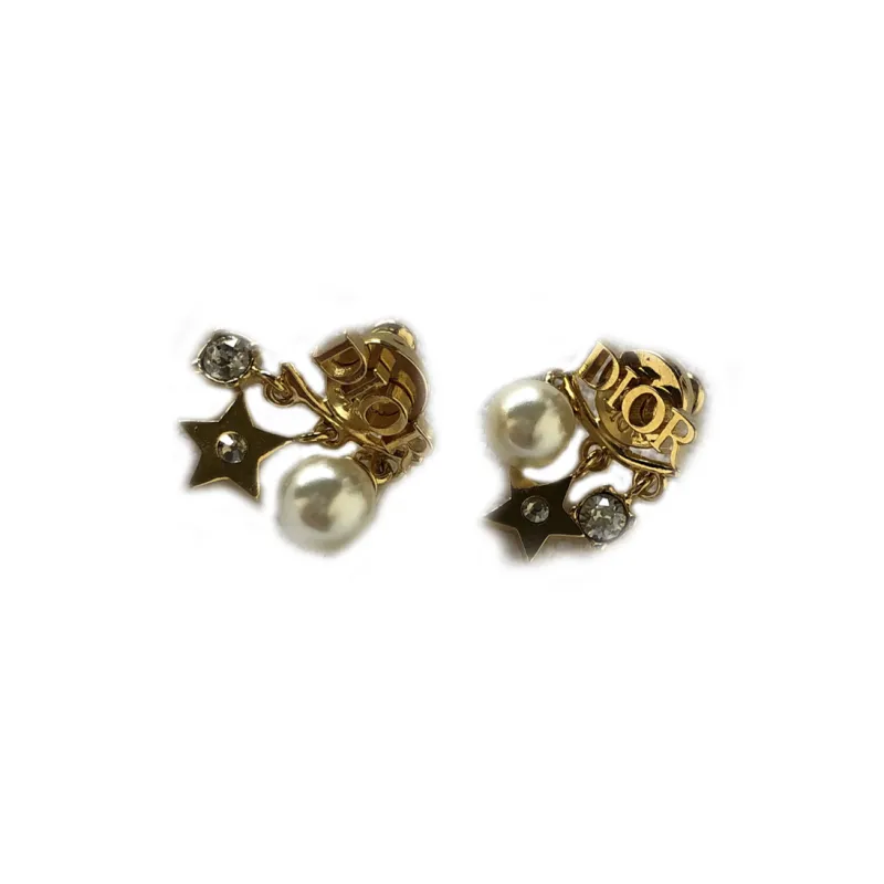 DIOR 2000-2024 Plated Faux Pearl DIORevolution Push Back Earrings Costume Earrings-2