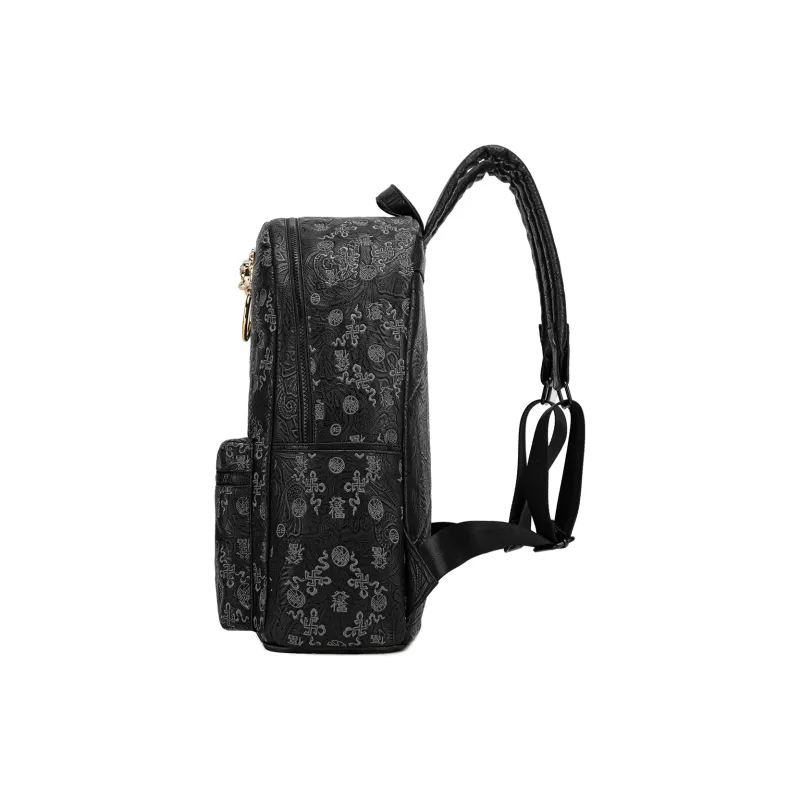 CHUSAN Nylon Fabric With PVC Backpack Unisex Black-2