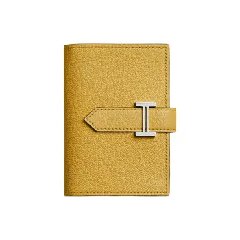 HERMES Bearn Goatskin Wallet Mini Women's Sun Yellow