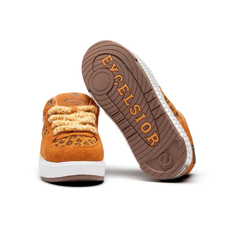 EXCELSIOR Low Top Skateboard Shoes Women's Orange Panther Golden Palm Brown-4