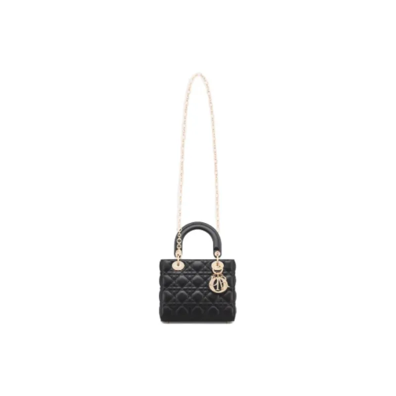 DIOR Lady Dior Sheepskin Shoulder Bag Crossbody Bag Handbag Small Size Women's Black-1