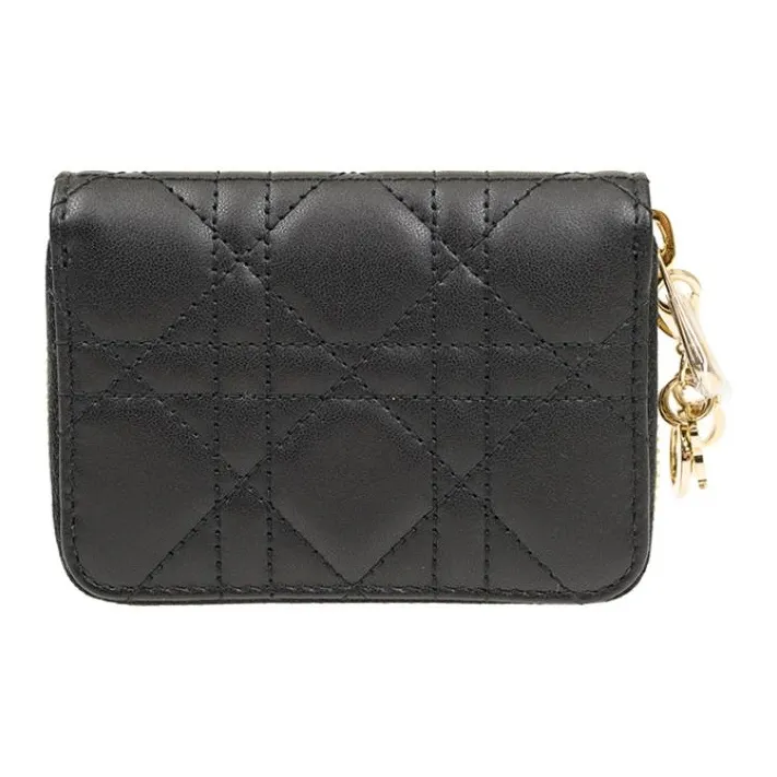 DIOR Lady Dior Sheepskin Coin Purses Wallets Women's Black-2